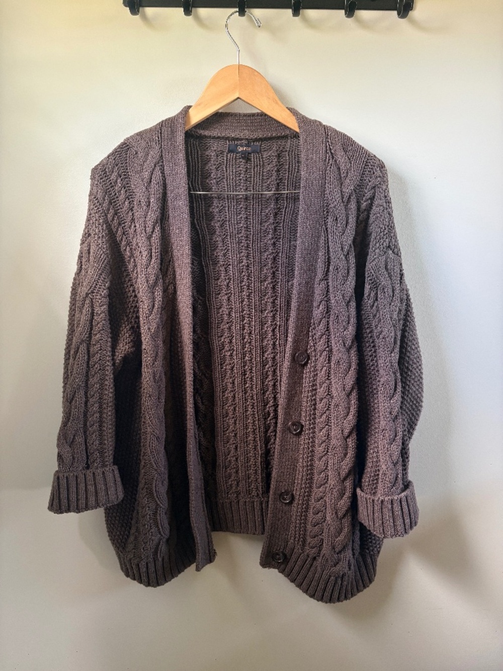 Quince Brown Oversized Cable Knit Cardigan 100% Organic Cotton S